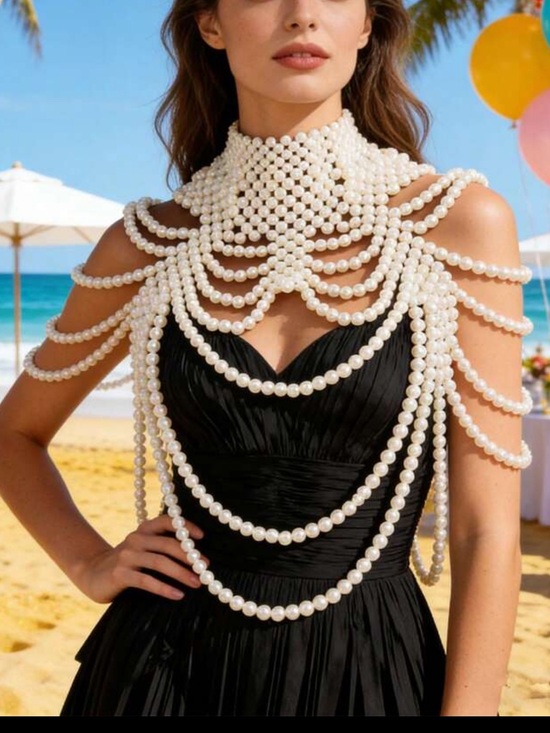Jewelry - Faux Pearl Multi-Layer Shoulder Chain Necklace - White